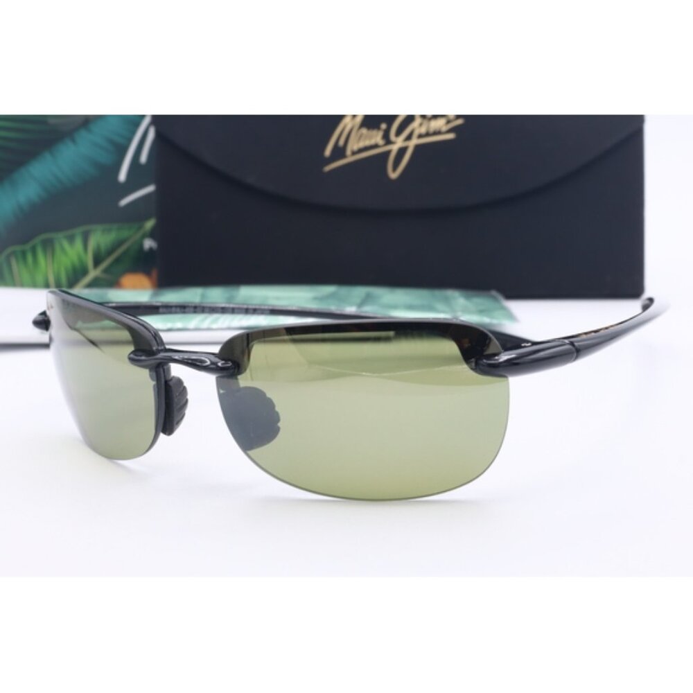 Maui Jim Sandy Beach MJ 408-02 Black Wrap Sunglasses Green polarized Lenses 56mm